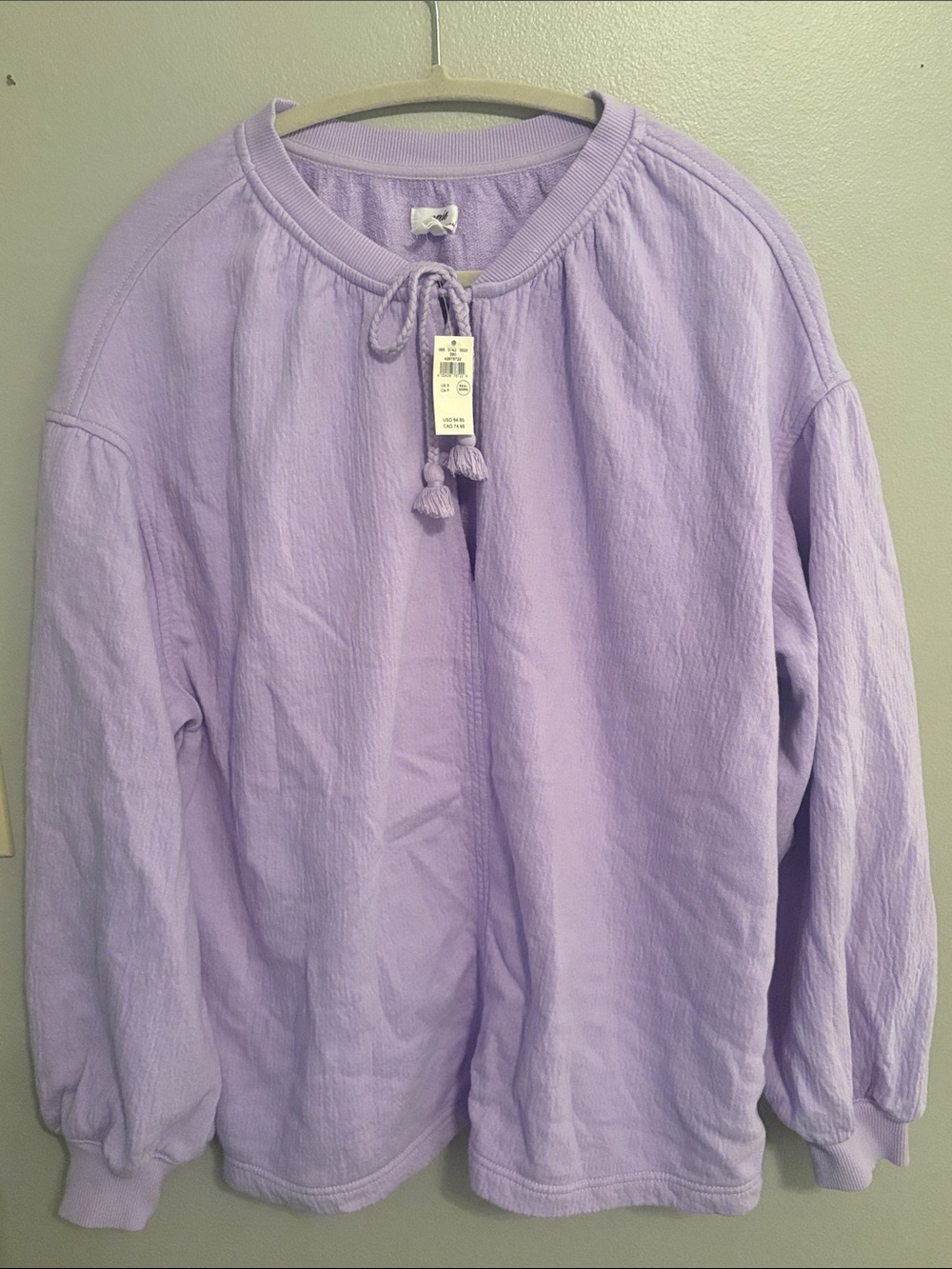 Aerin Lilac Tie-Front Crewneck Sweatshirt